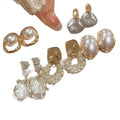Light Luxury Floral Petal Faux Pearl Rhinestone Stud Earrings Jewelry Set For Women – Gold view 5