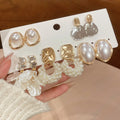 Light Luxury Floral Petal Faux Pearl Rhinestone Stud Earrings Jewelry Set For Women – Gold view 3