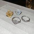 Vintage Court Style Copper Zircon Flower Open Ring Geometric Luxury Index Finger Jewelry view 2