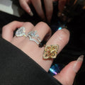 Vintage Court Style Copper Zircon Flower Open Ring Geometric Luxury Index Finger Jewelry view 3