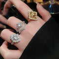 Vintage Court Style Copper Zircon Flower Open Ring Geometric Luxury Index Finger Jewelry view 1