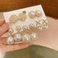 Old Money Style Round Faux Pearl Stud Earrings Jewelry Set With Rhinestone Silver Pins view 1