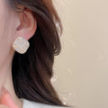 Old Money Style Round Faux Pearl Stud Earrings Jewelry Set With Rhinestone Silver Pins view 4