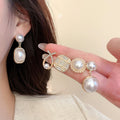 Old Money Style Round Faux Pearl Stud Earrings Jewelry Set With Rhinestone Silver Pins view 2