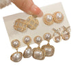 Old Money Style Round Faux Pearl Stud Earrings Jewelry Set With Rhinestone Silver Pins view 5