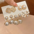 Old Money Style Round Faux Pearl Stud Earrings Jewelry Set With Rhinestone Silver Pins view 3