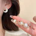 Light Luxury Round Faux Pearl Rhinestone Enamel Stud Earrings For Women view 2