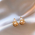 Light Luxury Faux Pearl Gourd Stud Earrings With Rhinestone Silver Pin New Chinese Retro Jewelry view 2