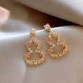Alloy Rhinestone Hollow Gourd Stud Earrings Elegant New Chinese Light Luxury Geometric Style view 1