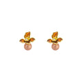 Elegant French Vintage Brown Enamel Flower Petal Alloy Rhinestone Pearl Drop Stud Earrings view 5
