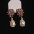 Light Luxury Gold Plated Zircon Teardrop Faux Pearl Stud Earrings, Vintage Elegant Design view 3