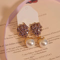 Light Luxury Gold Plated Zircon Teardrop Faux Pearl Stud Earrings, Vintage Elegant Design view 1