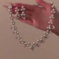 French Rhinestone Flower Faux Pearl Earrings And Necklace Jewelry Set For Women view 3