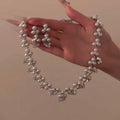 French Rhinestone Flower Faux Pearl Earrings And Necklace Jewelry Set For Women view 1