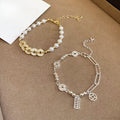 Light Luxury New Chinese Style Faux Pearl Zircon Coin Geometric Round Bangle Bracelet view 4
