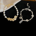 Light Luxury New Chinese Style Faux Pearl Zircon Coin Geometric Round Bangle Bracelet view 2