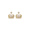 Light Luxury Zircon Crown Faux Pearl Stud Earrings With Silver Posts view 5