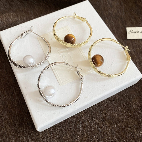 French Style Faux Pearl Round Hoop Earrings For Women, Geometric Minimalist Daily Jewelry