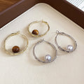 French Style Faux Pearl Round Hoop Earrings For Women, Geometric Minimalist Daily Jewelry view 4