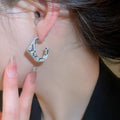 Vintage Style Copper C-Shaped Zircon Stud Earrings With Silver Posts Geometric Round Minimalist Design view 3
