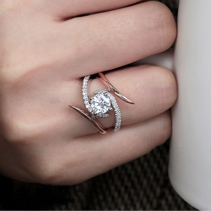 Rose Gold Tone Curved Pavé Ring In A Polished Decorative Design