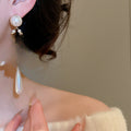 Light Luxury Teardrop Faux Pearl Tassel Drop Earrings, French Vintage Court Style view 3