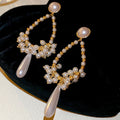 Light Luxury Teardrop Faux Pearl Tassel Drop Earrings, French Vintage Court Style view 4
