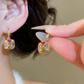 Gold Plated Copper Round Zircon Necklace And Earrings Jewelry Set, Elegant Light Luxury Style view 3