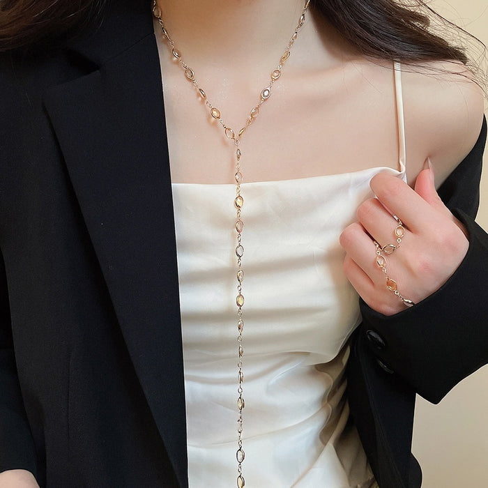 Light Luxury Oval Resin Tassel Necklace Bracelet Jewelry Set, Fashion Niche Accessory