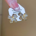 Gold Plated Copper Butterfly Zircon Pearl Stud Earrings With Silver Needle Posts For Women view 2
