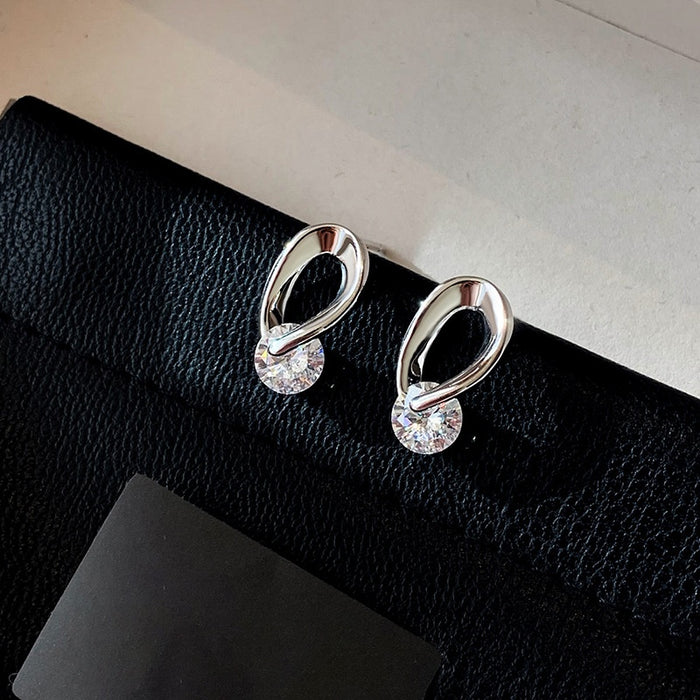 Alloy Zircon Oval Hollow Stud Earrings, Minimalist Geometric Light Luxury Fashion Jewelry