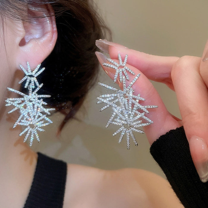 Copper Zircon Firework Stud Earrings Irregular Luxury Minimalist Designer Jewelry For Women