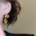 Light Luxury Floral Tiger Eye Crystal Tassel Drop Earrings With Zircon Petals For Women view 3