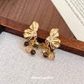 Light Luxury Floral Tiger Eye Crystal Tassel Drop Earrings With Zircon Petals For Women view 4