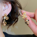 Light Luxury Floral Tiger Eye Crystal Tassel Drop Earrings With Zircon Petals For Women view 1