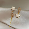 Gold Plated Copper Star Zircon Tassel Drop Earrings With Silver Posts For Fashion OL Style view 4