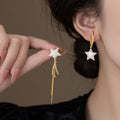 Gold Plated Copper Star Zircon Tassel Drop Earrings With Silver Posts For Fashion OL Style view 3