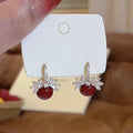 Gold Plated Silver Post Zircon Round Faux Pearl Drop Earrings Minimalist Geometric Light Luxury view 1