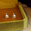 Vintage Crown Zircon Faux Pearl Stud Earrings For Women Light Luxury Geometric Design view 3