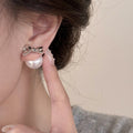 Gold Plated Silver Needle Bow Faux Pearl Stud Earrings French Vintage Elegant Light Luxury Jewelry view 2