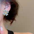 Alloy Silver Needle Rhinestone Flower Stud Earrings New Chinese Vintage Light Luxury Style view 4