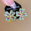Alloy Silver Needle Rhinestone Flower Stud Earrings New Chinese Vintage Light Luxury Style view 1