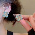 Alloy Silver Needle Rhinestone Flower Stud Earrings New Chinese Vintage Light Luxury Style view 2