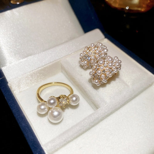 Old Money Faux Pearl Zircon C Hoop Earrings Jewelry Set With Silver Posts