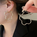 Old Money Style Iron Red Flower Hoop Earrings With Silver Pins Vintage Statement Ear Jewelry view 3