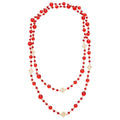 Red Rhinestone Lucky Clover Flower Beaded Long Alloy Sweater Necklace Light Luxury Style view 5