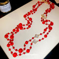 Red Rhinestone Lucky Clover Flower Beaded Long Alloy Sweater Necklace Light Luxury Style view 2
