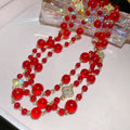 Red Rhinestone Lucky Clover Flower Beaded Long Alloy Sweater Necklace Light Luxury Style view 4