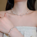 Old Money Faux Pearl Rhinestone Choker Bracelet Stud Earrings Jewelry Set view 1
