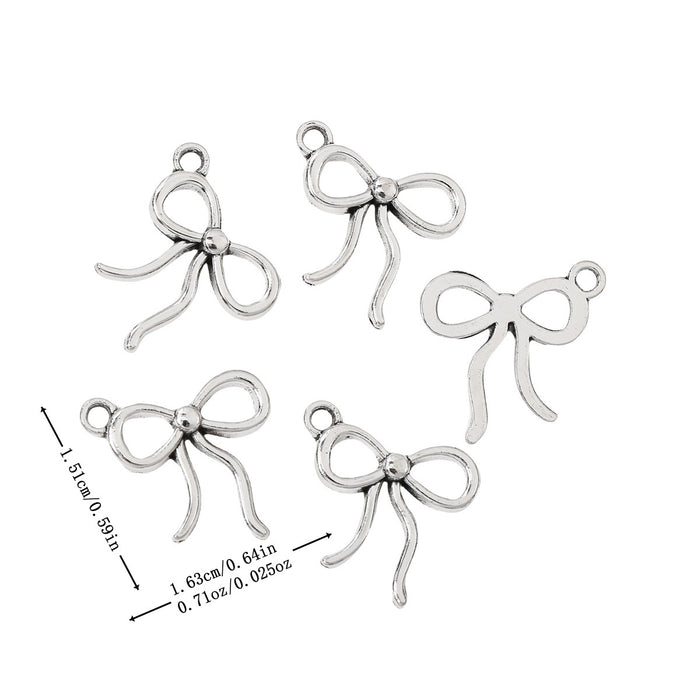 Antique Silver Zinc Alloy Bow Charm Pendant for DIY Necklace Bracelet Jewelry Making